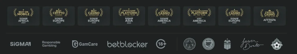 BC.GAME industry awards: Best Crypto Casino and Crypto Game Platform of the Year (SiGMA), responsible gaming partners GamCare and BetBlocker